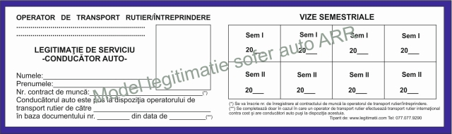 Model legitimatie sofer auto agreata ARR